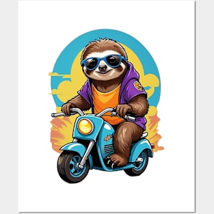 Motorbike Riding Sloth Posters and Art